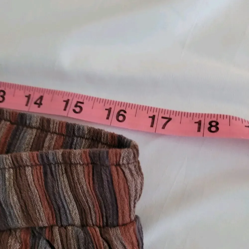 Pact Pants Woman Large Brown Striped Organic Cotton Cropped Gauze Boho - Picture 9 of 15